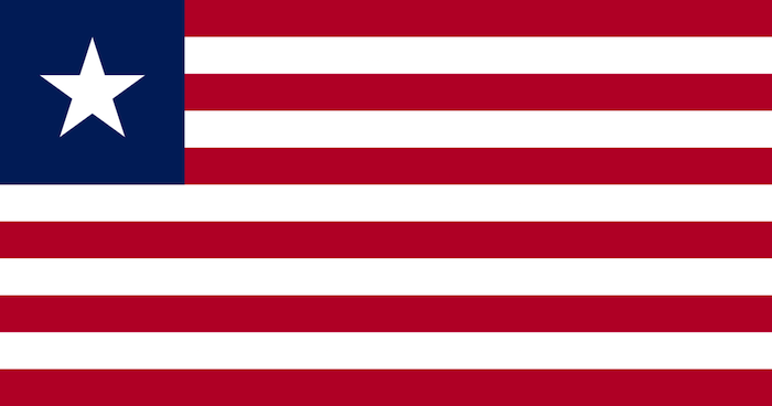 Red and white striped flag with one blue framed star. 