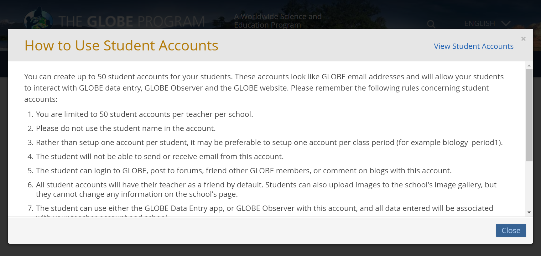 Sample of student account instructions.