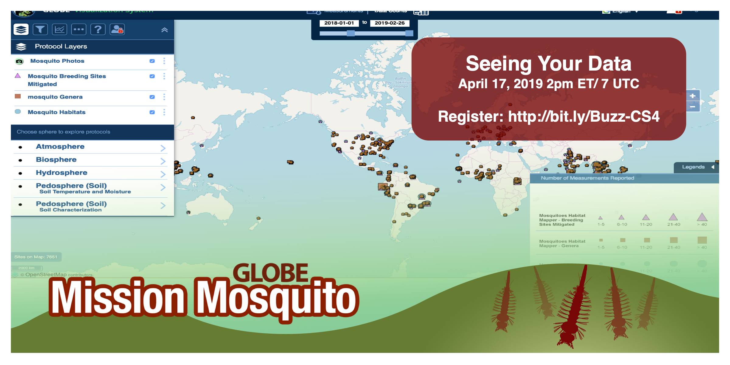 GLOBE Mission Mosquito webinar graphic, with time/date of webinar
