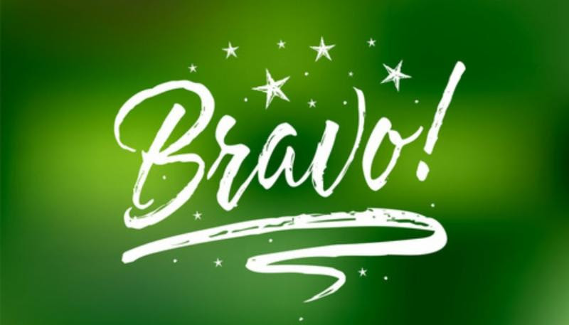 A green colored graphic that says "Bravo!"