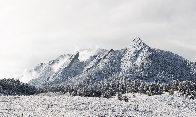 Photo of the Boulder "Flatirons" in the snow