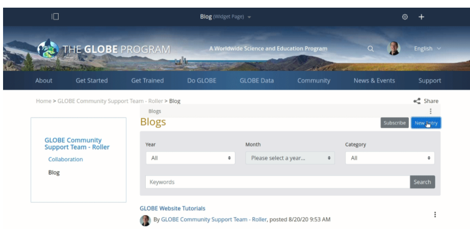Screengrab of the blog creation tutorial page