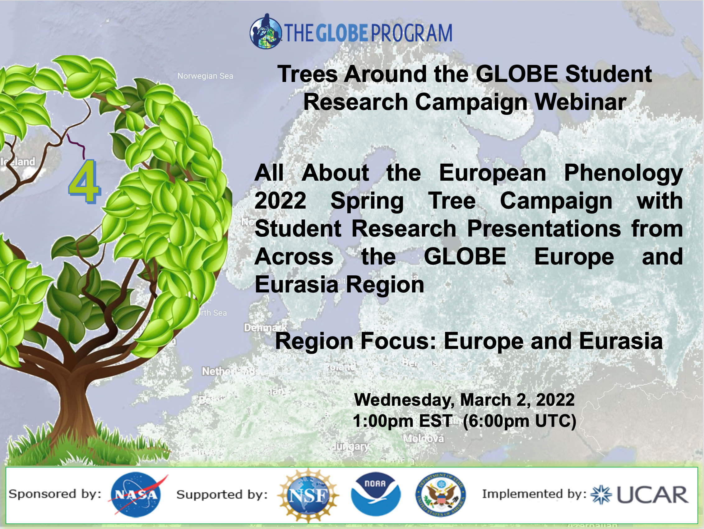 The Trees Around the GLOBE 02 March webinar shareable, showing the title of the event