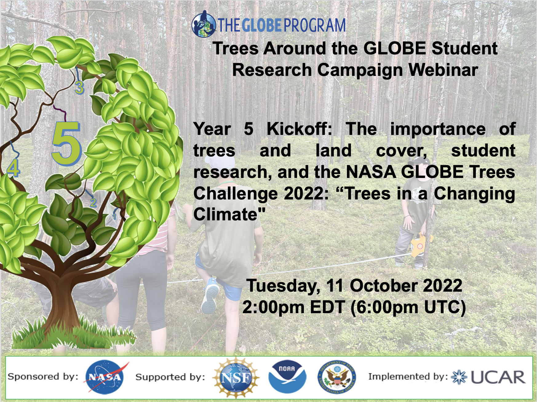 The Trees Around the GLOBE 11 October webinar shareable, showing the title and date of the event