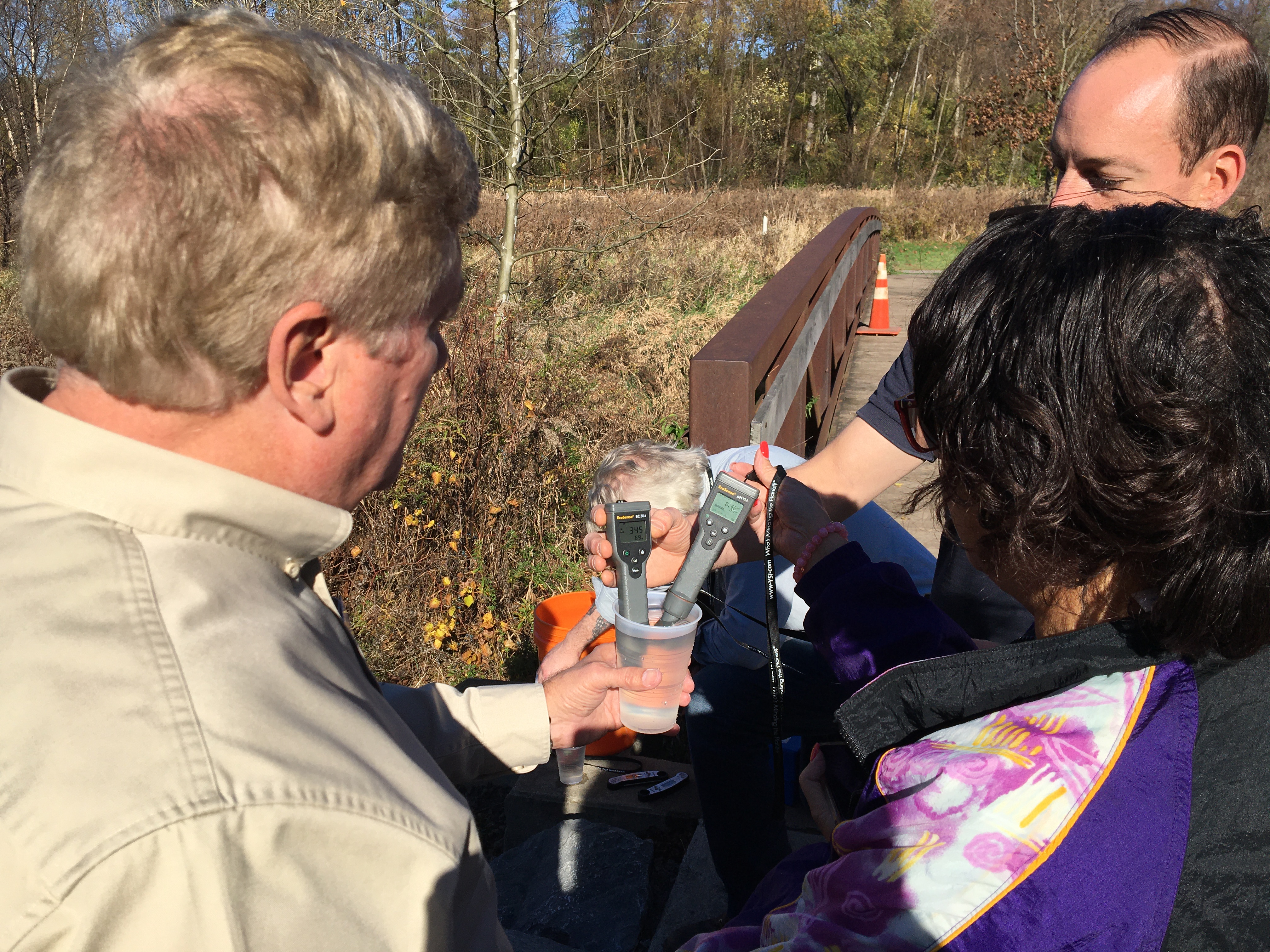 NARM participants measuring water quality at The Nature Place in Reading, PA