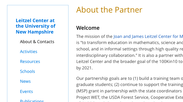 screen shot of Partnership Page