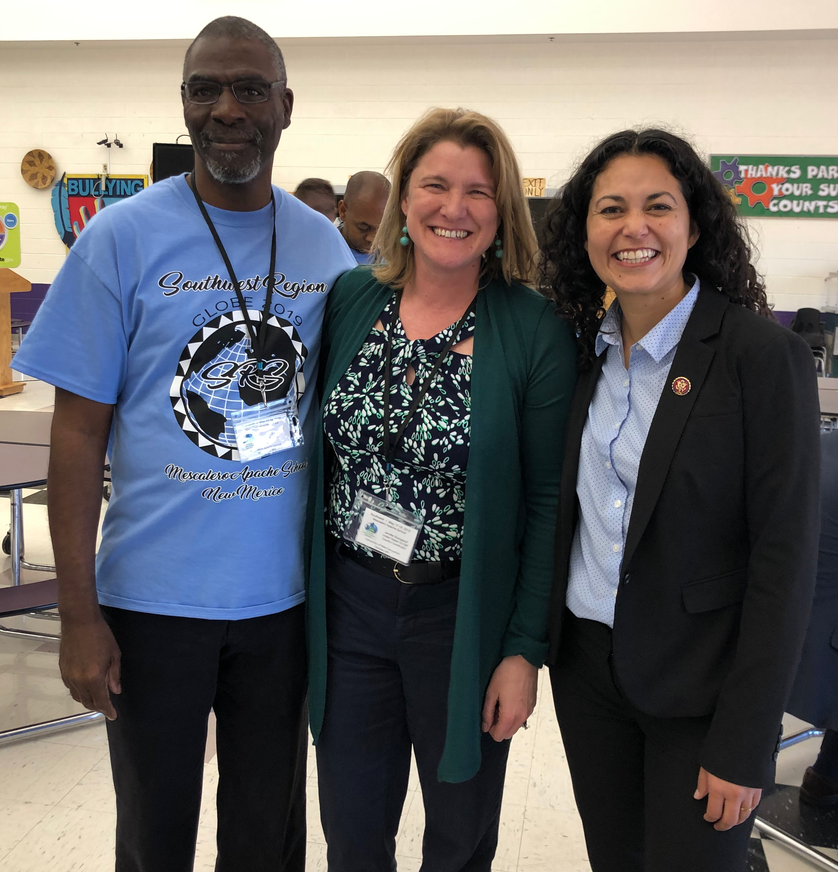 Nate Raynor, teacher and organizer, jennifer Bourgeault, US GLOBE Country Coordinator and Congresswoman Xochiti Torres-Small, smiling.
