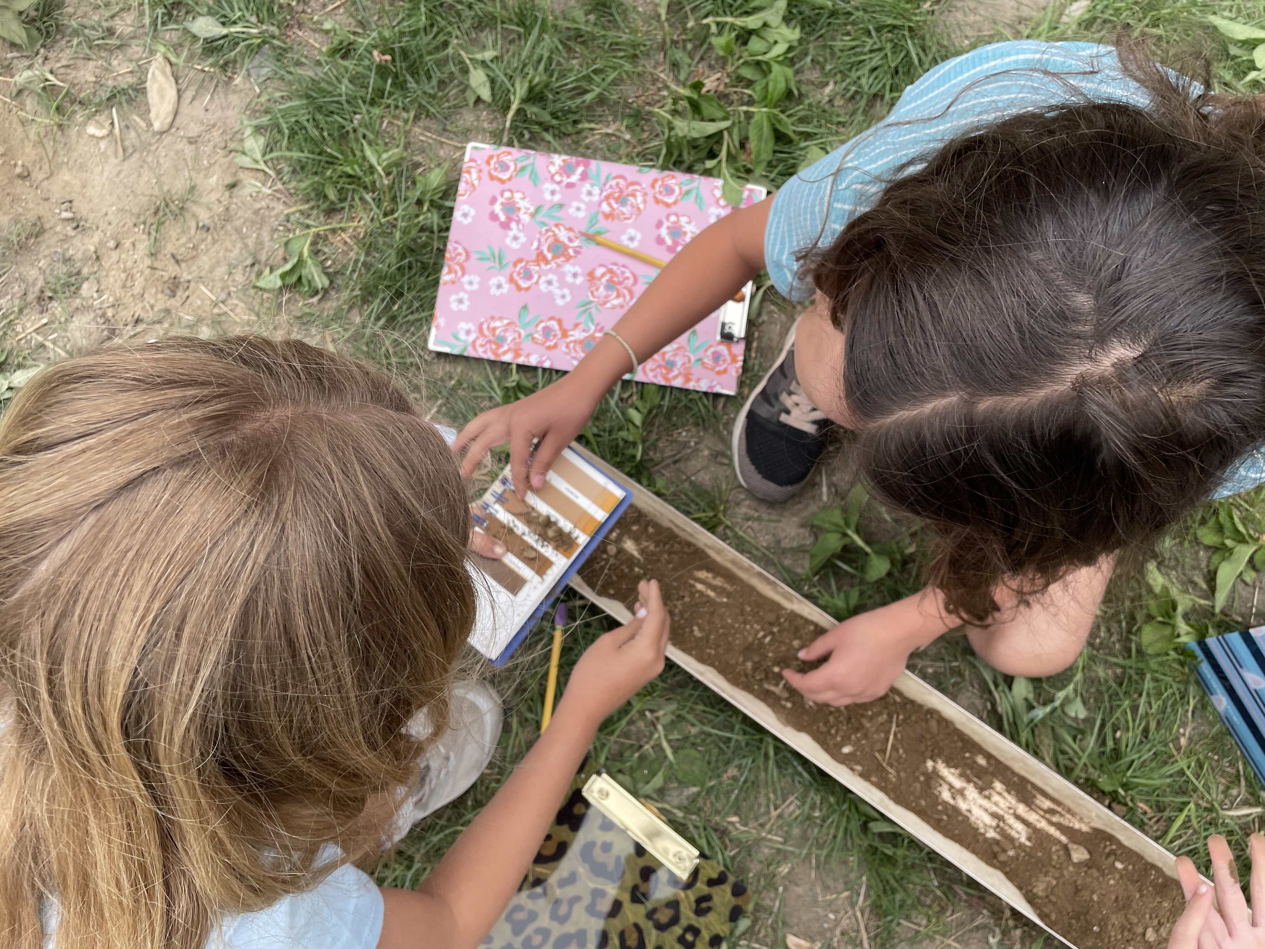 Students explore soil core with soil color book