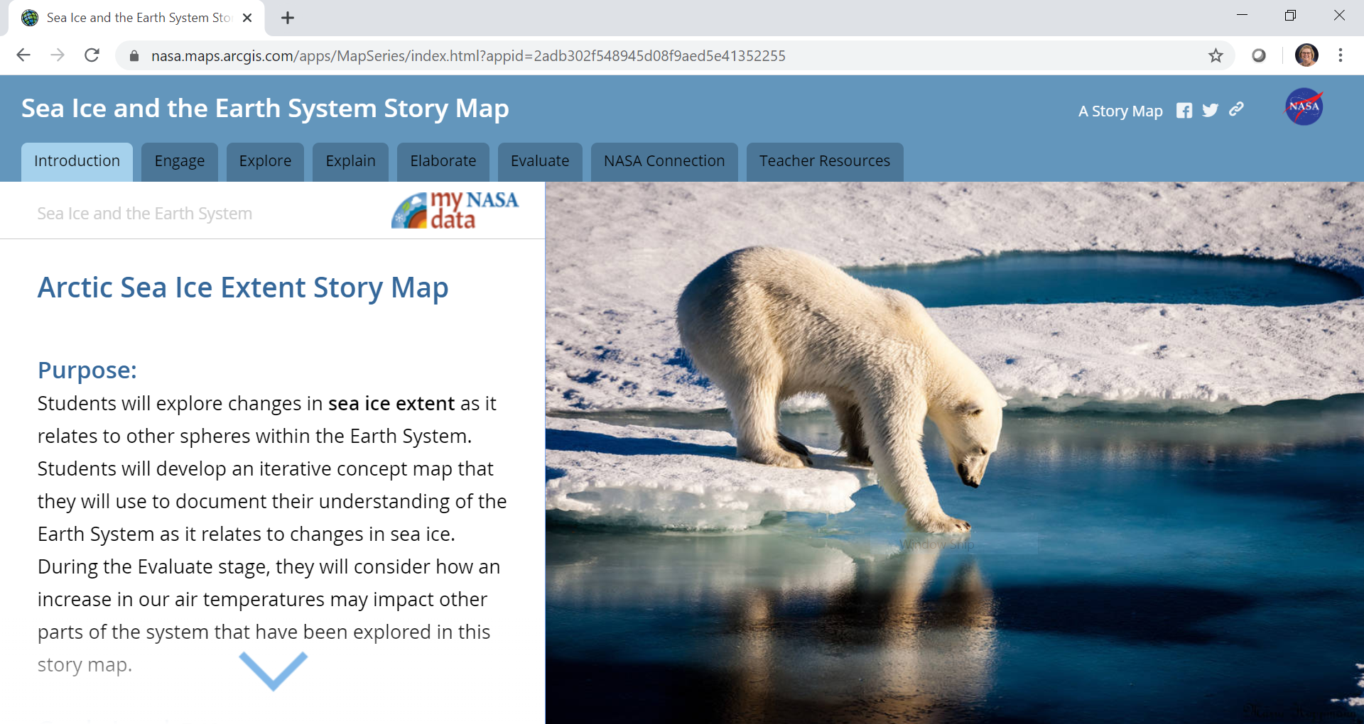My NASA Data Sea Ice and the Earth System Story Map