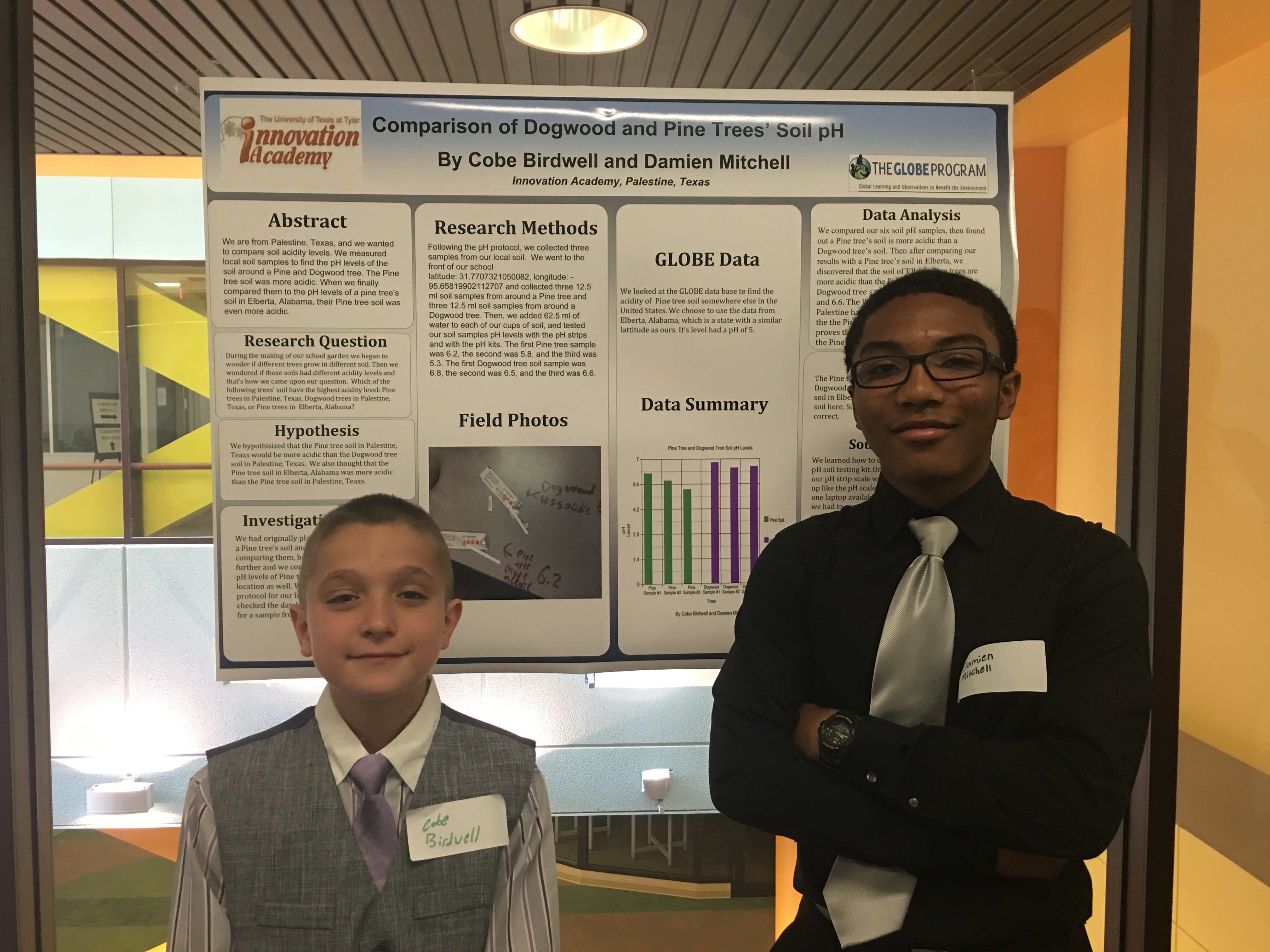 Picture of two students presenting their research at the 2016 Southwest Science Fair in Houston, TX.